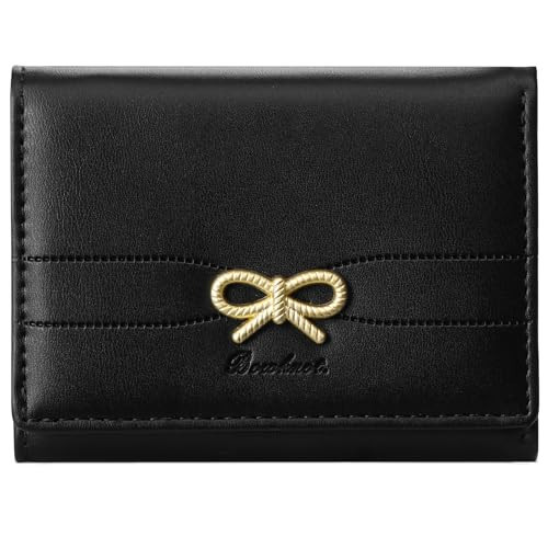 RNIEGA Small Wallets Girls Cute Coquette Bow Wallet Women Aesthetic Credit Card Holder with ID Window, Black | Amazon (US)