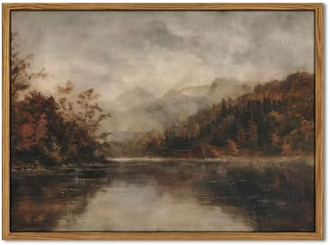 Wood Framed Vintage Wall Art, Moody Lake Forest Landscape Wall Decor Paintings, Nature Mountain P... | Amazon (US)
