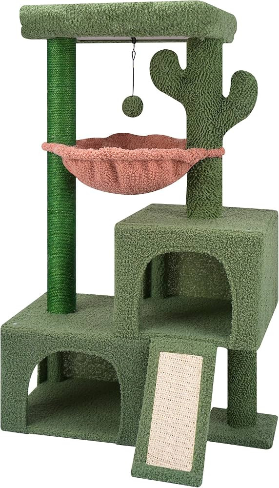 37.4" Cactus Cat Tree Tower with Twin Cat Condos for Indoor Cats, All-in-One Activity Center with... | Amazon (US)