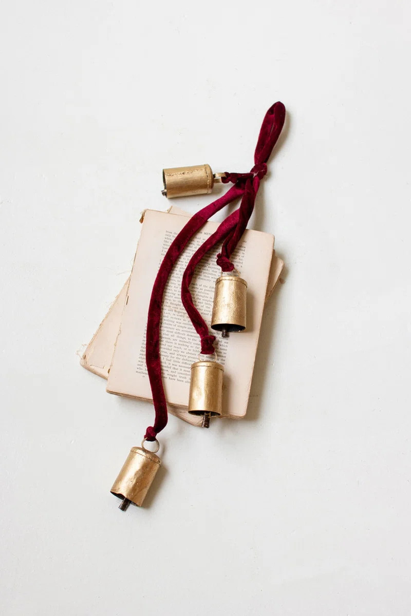 Kalalou Metal Christmas Bell Cluster With Velvet Rope | Wayfair North America