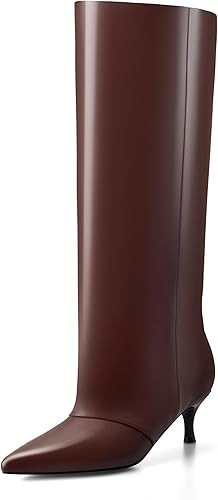 MIRAAZZURRA Knee High Boots Kitten Heel Tall Boots Low Heel Pointed Toe Pull on Slouchy Fashion L... | Amazon (US)