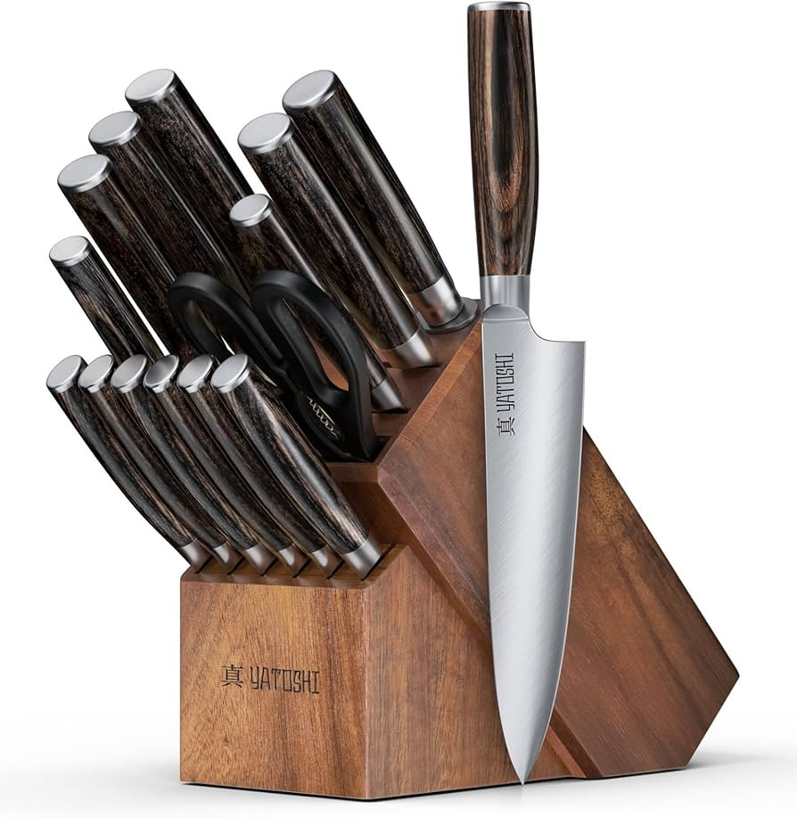 Yatoshi 15 Knife Block Set - Pro Kitchen Knife Set Ultra Sharp High Carbon Stainless Steel with E... | Amazon (US)