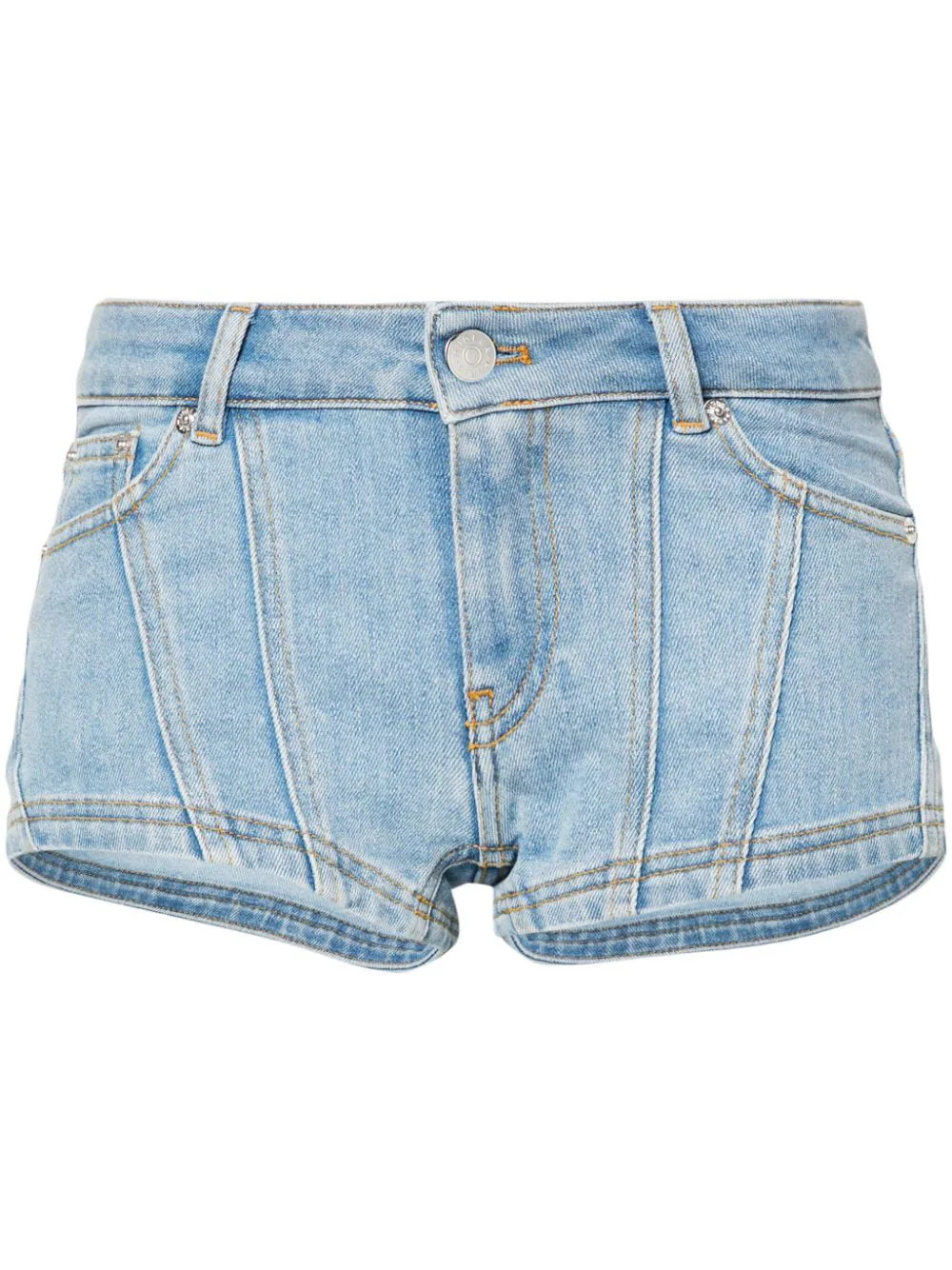 Mugler low-rise denim mini shorts - Blue | Farfetch Global