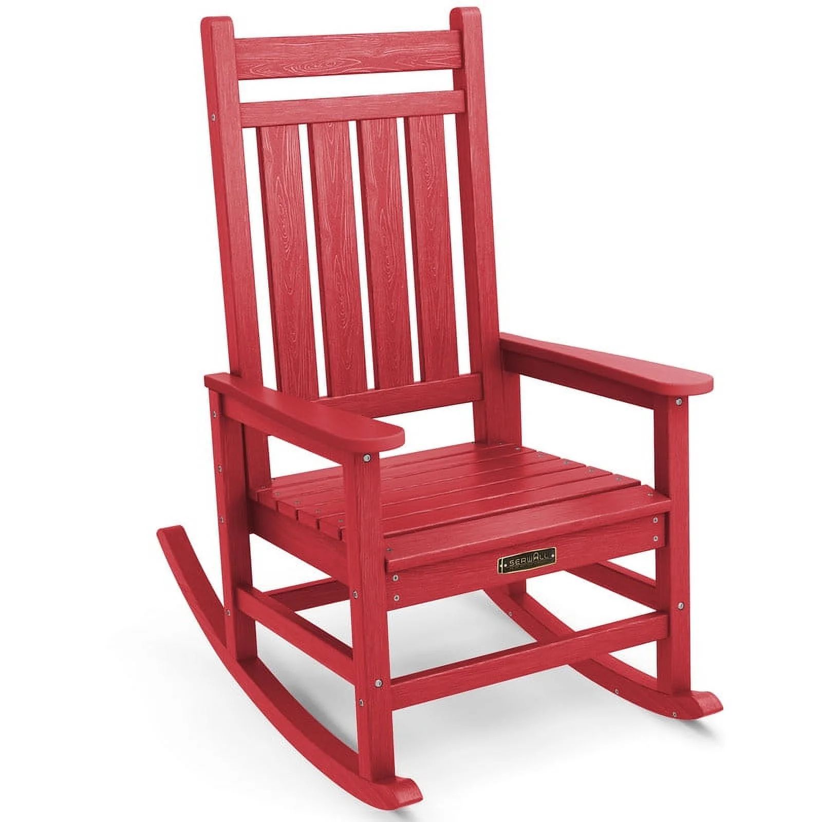 JUSTLET  Outdoor Slat Rocking Chair, HDPE Plastic Porch Rocker, Red | Walmart (US)