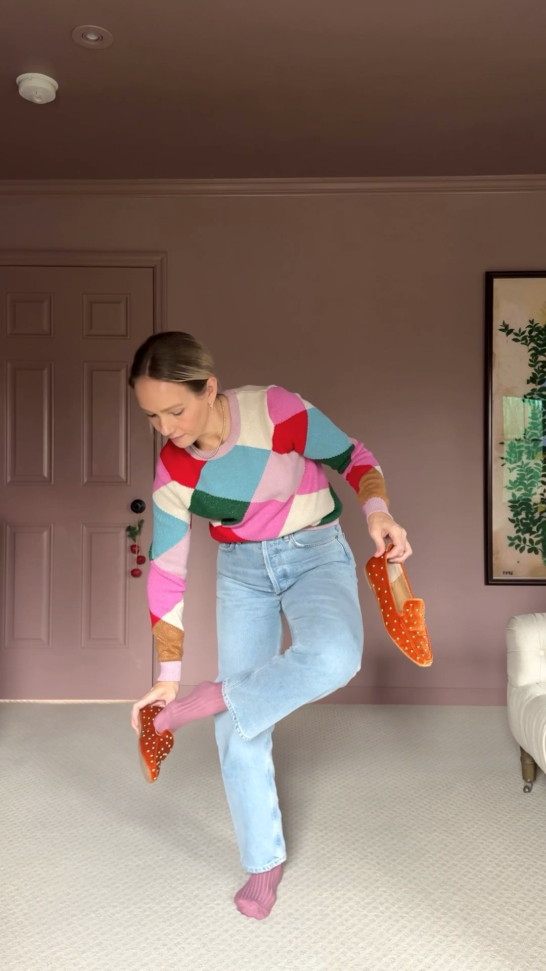 Casual holiday outfit idea - velvet flats, easy denim (I sized down) Boden sparkle sweater, blazer (old, linked similar) Clare v green bag 
❤️ Claire 

#LTKFindsUnder100 #LTKParties #LTKWorkwear