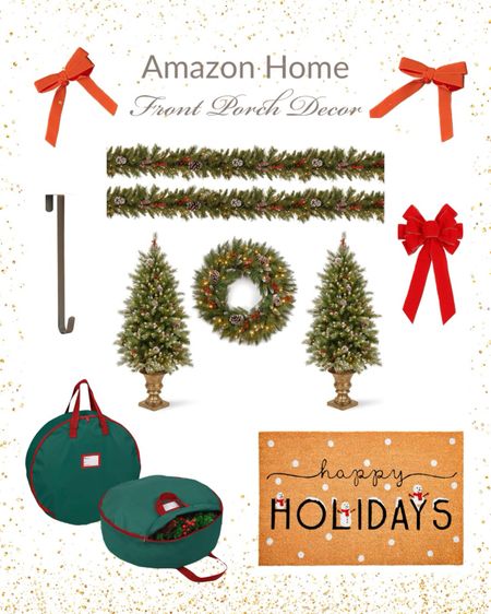 Front porch Christmas decor @AmazonHome 
🔑 Ornaments, Christmas lights, Christmas door mat, Christmas Wreath, Christmas wreath storage bag, wreath hanger, Christmas bows, outdoor Christmas trees 

#LTKHoliday #LTKhome