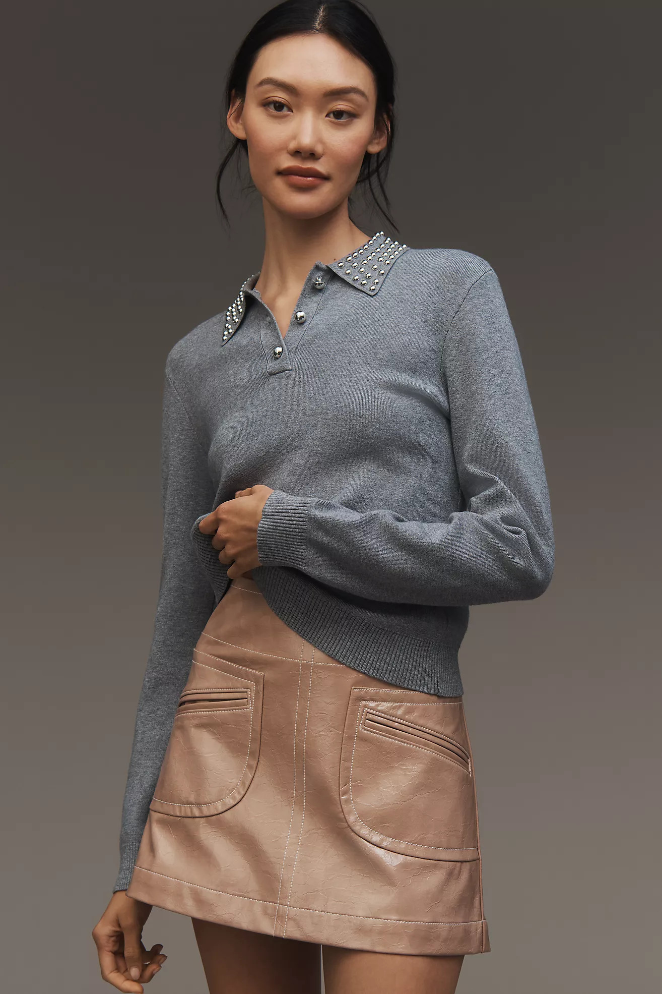 By Anthropologie Studded-Collar Polo Sweater | Anthropologie (US)