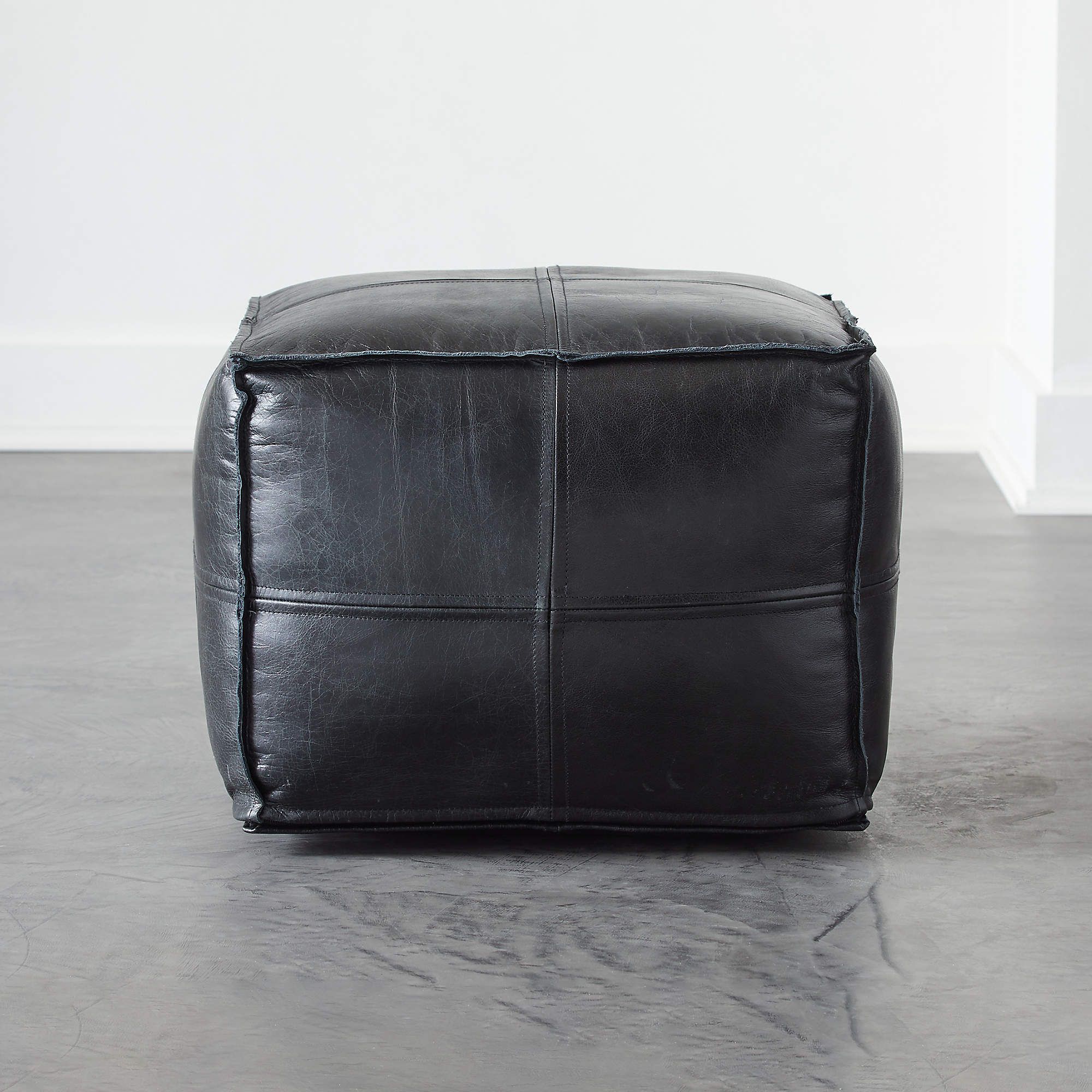 Brown Leather Pouf + Reviews | CB2 | CB2