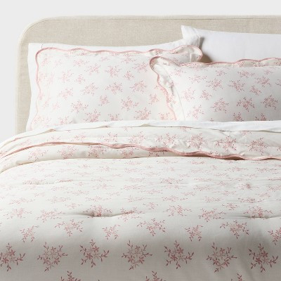 Twin/Twin XL Floral Scallop Comforter and Sham Set Pink for Dorm - Threshold™ | Target