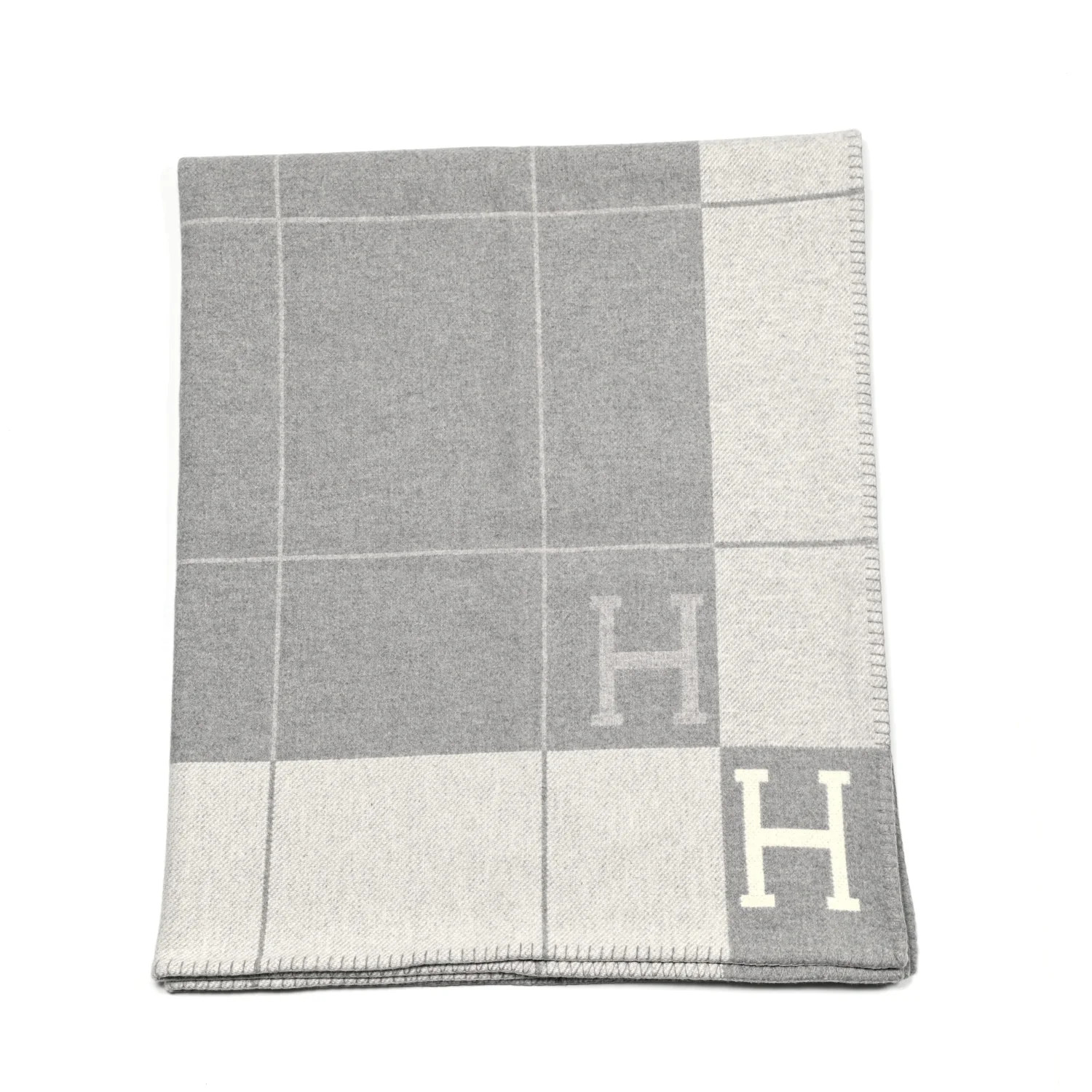 HERMES Wool Cashmere Avalon III Blanket Ecru Gris Clair | FASHIONPHILE (US)