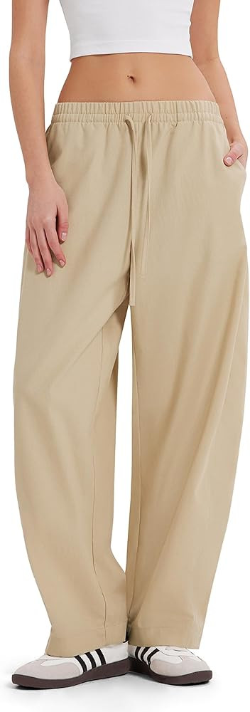 MOOSLOVER Women Linen Lightweight Barrel Pants Drawstring Comfort Casual Lounge Pants Baggy Loose... | Amazon (US)