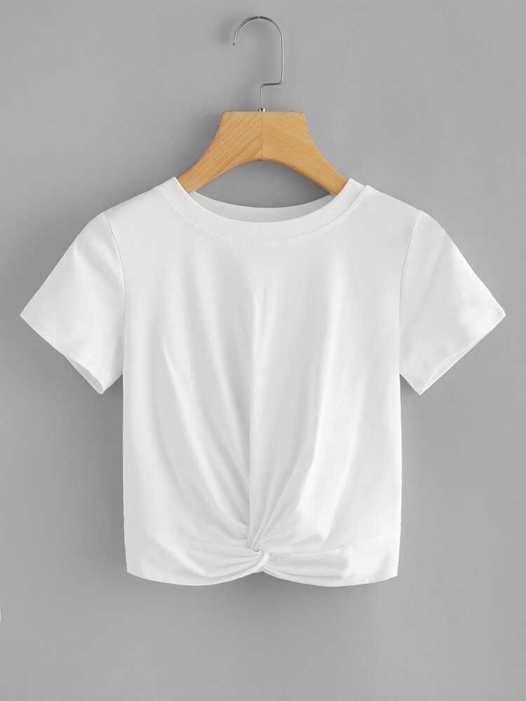 Crop T-Shirt mit Twist vorn | SHEIN