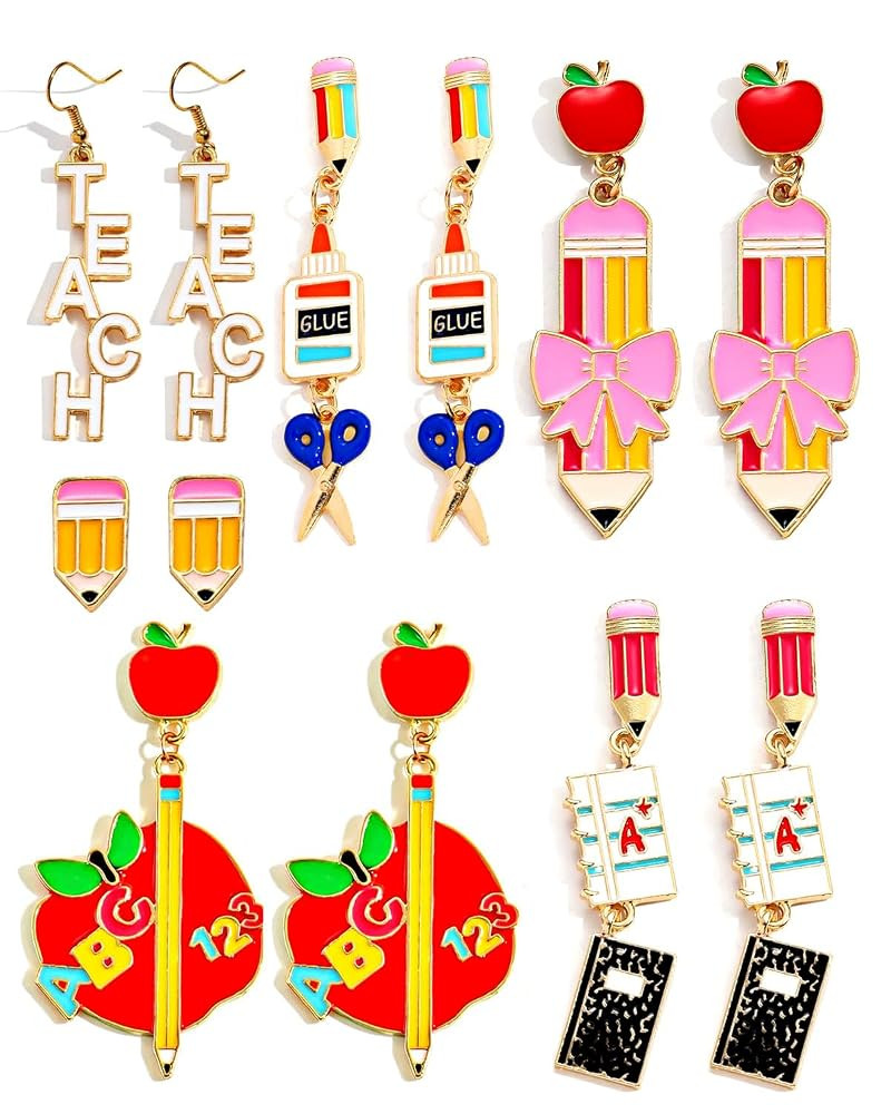 Colorful Teacher Earrings for Women Dangle Drop Pencil Apple Earrings Teacher Appreciation Earrin... | Amazon (US)