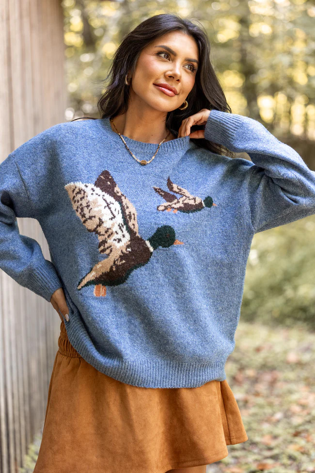 Josie Blue Duck Crewneck Sweater SALE | Pink Lily