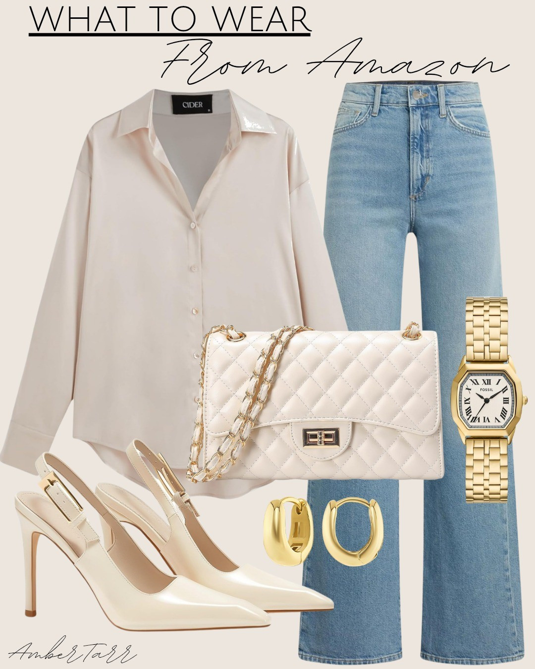 A polished everyday outfit built on wardrobe essentials: a satin blouse, straight denim, and refined cream accessories. Easy to style for day or night.

#LTKOver40 #LTKFindsUnder100 #LTKFindsUnder50