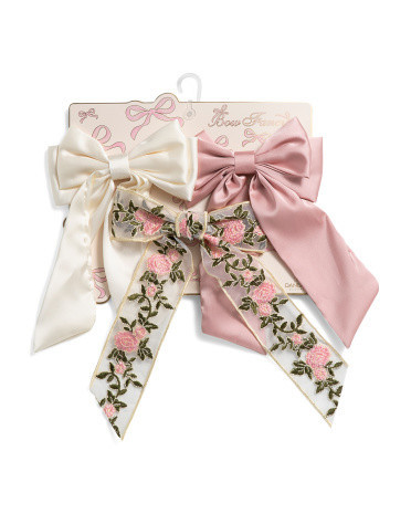 3Pk 2 Long Fabric Bows And 1 Embroidered Floral Bow | TJ Maxx