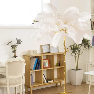 Modern LED Dimmable Floor Lamp With Natural Ostrich Feather Shade, Adjustable Standing Lamp For Living Room, Bedroom, Office, And Dining Room | Wayfair North America
