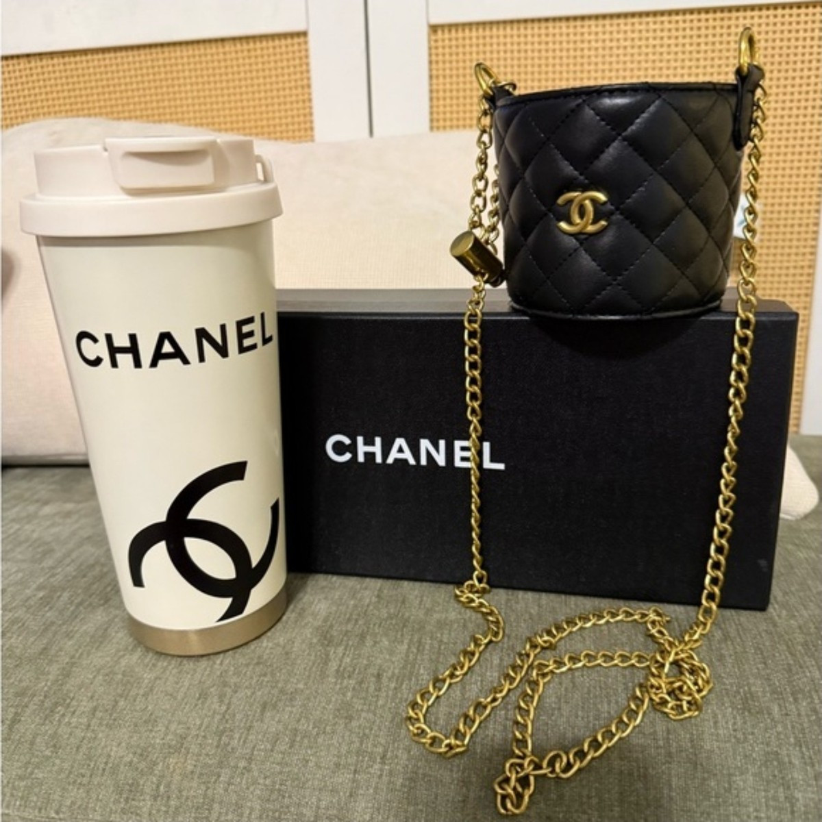 Chanel Black Insulated Tumbler with Quilted Holder W/Box - Gift With Purchase  | eBay | eBay US
