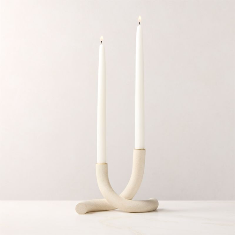 Blythe White Double Taper Candle Holder | CB2