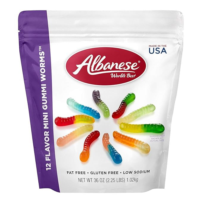 Albanese World's Best 12 Flavor Mini Gummi Worms, 36oz Bag of Candy, Soft & Chewy Candy Snacks, F... | Amazon (US)