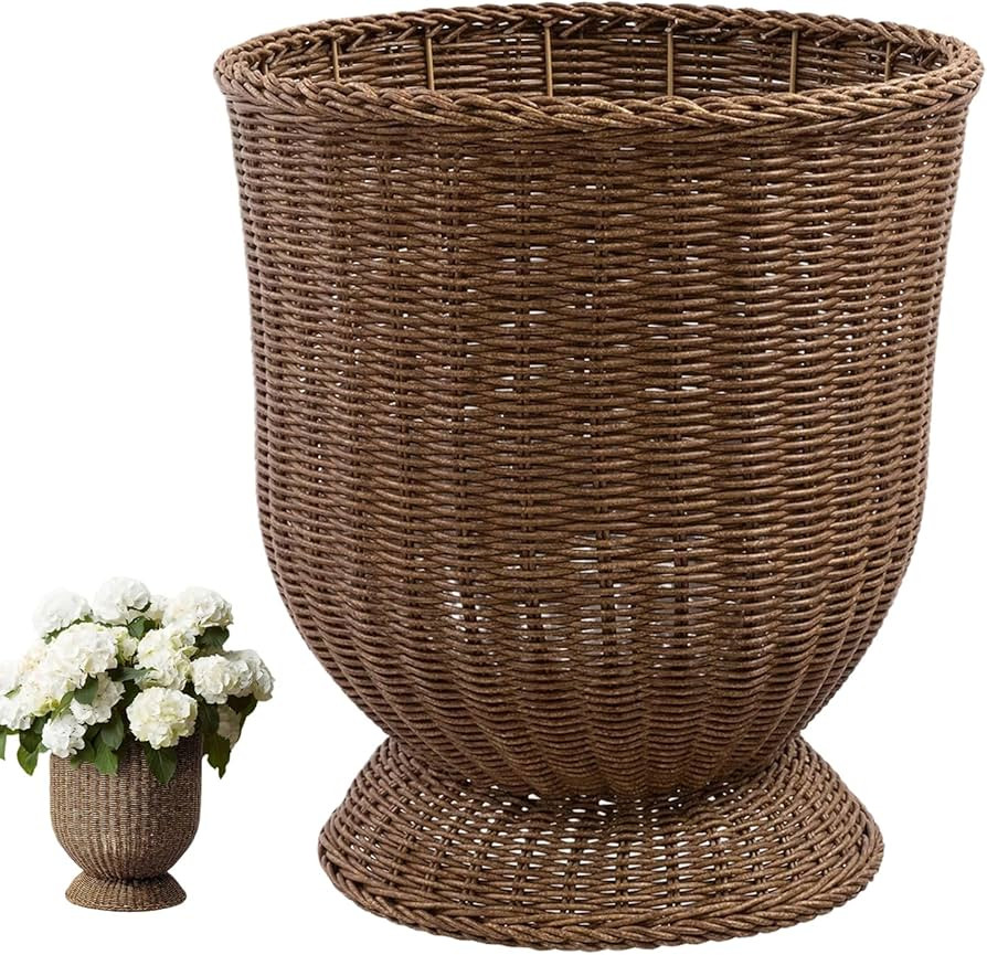 14 Inch Handwoven Boho Wicker Basket,Woven Decorative Storage Basket and Planter for Porch Patio ... | Amazon (US)