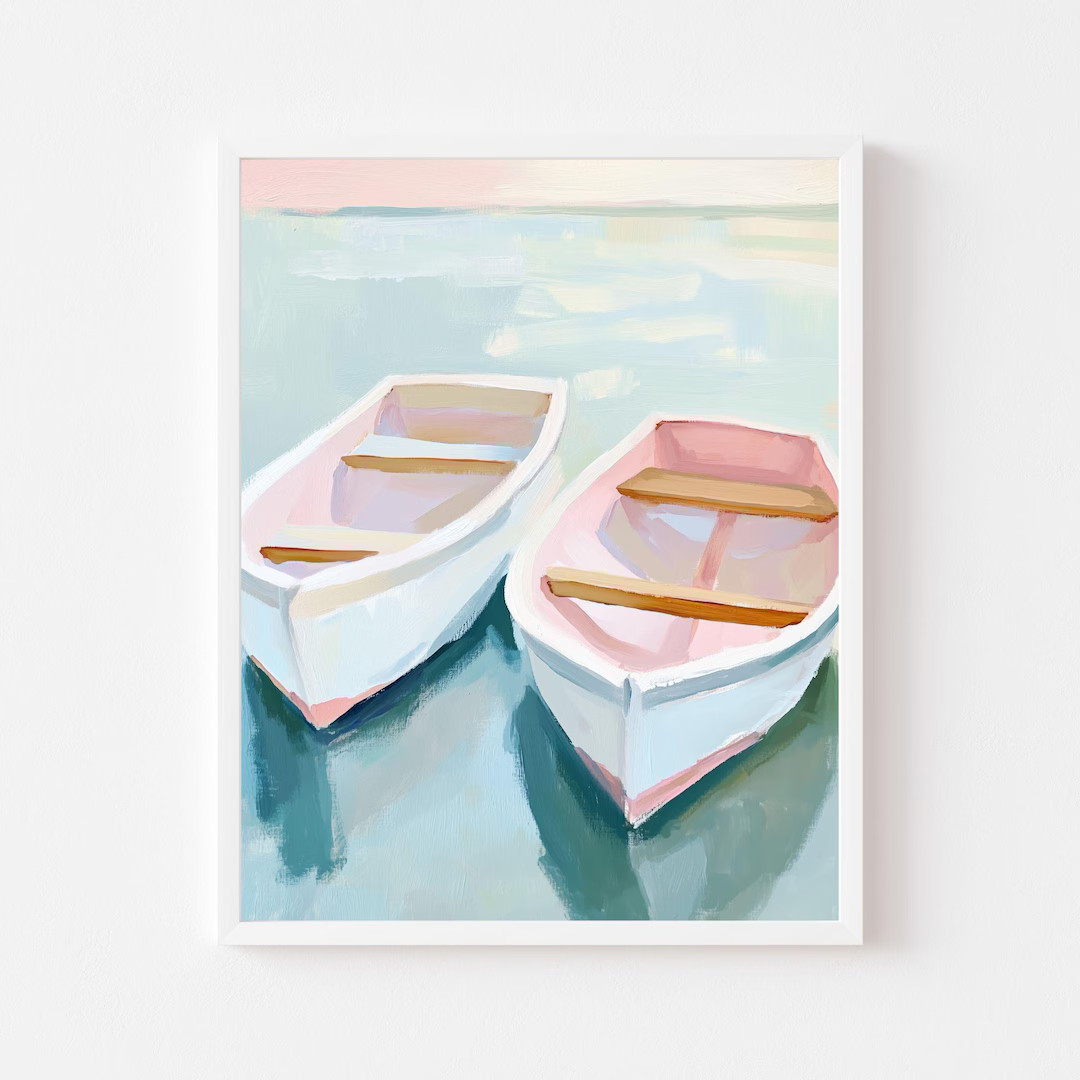Pink Rowboats Painting: Pastel Nautical Wall Art (digital Download) - Etsy | Etsy (US)
