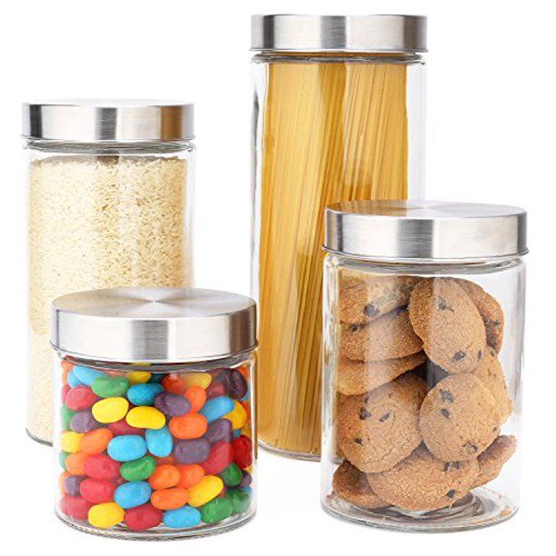 EatNeat 4-Piece Beautiful Glass Kitchen Canister Set with Stainless Steel Lids, Round Dry Food St... | Walmart (US)