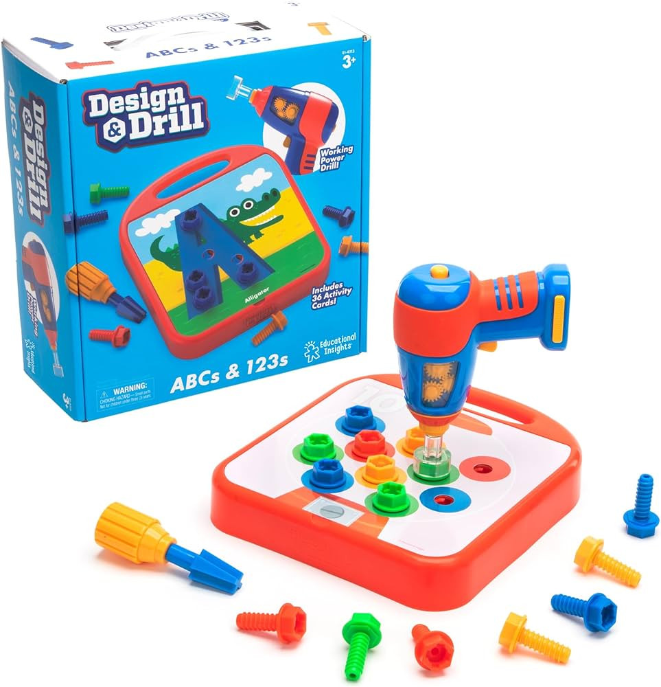 Educational Insights Design & Drill ABCs & 123s, 90 Pieces with Electric Drill Toy, Preschool Kin... | Amazon (US)