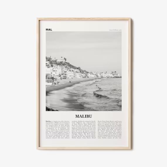 Malibu Print Black and White Beach Malibu Wall Art Malibu - Etsy | Etsy (US)