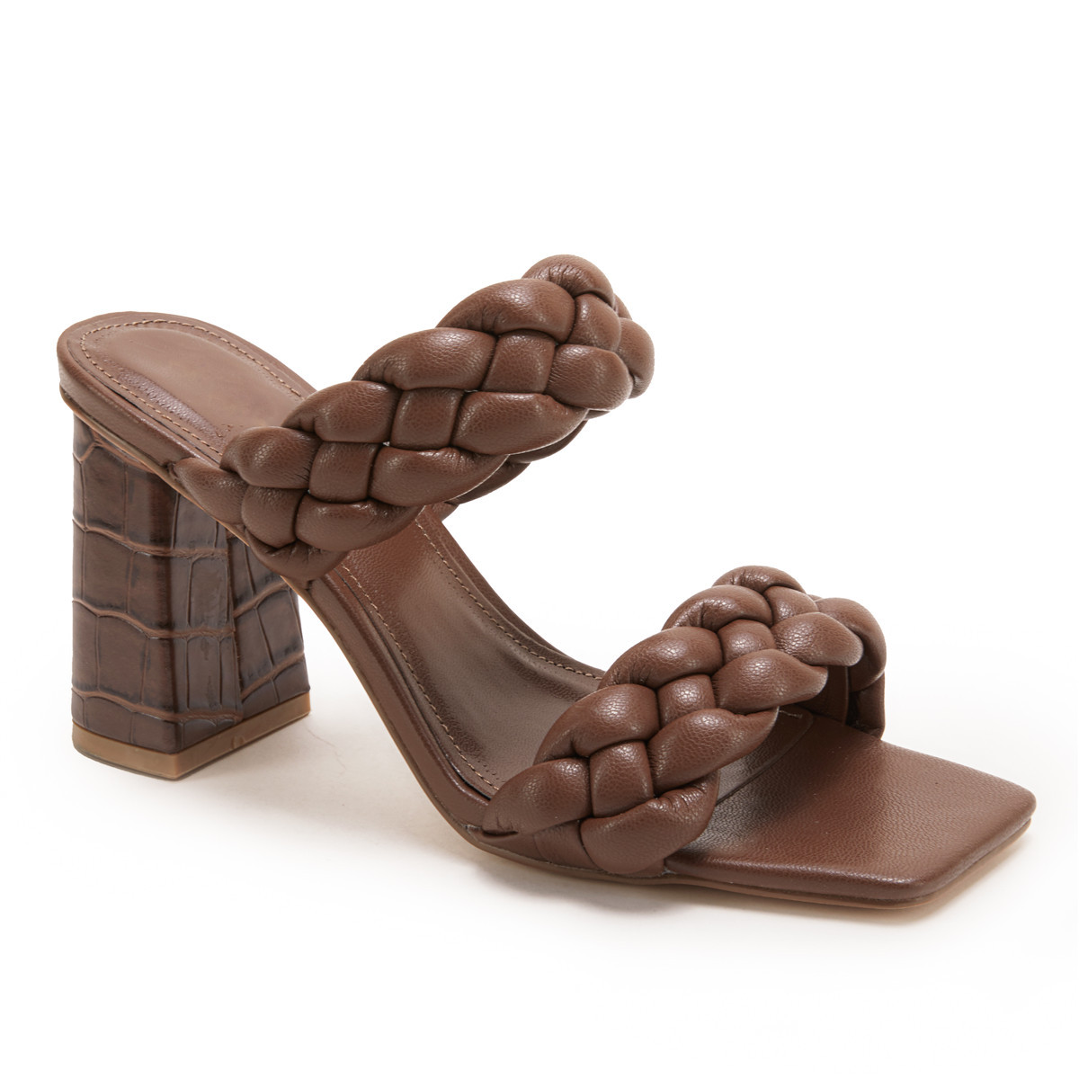 Dellytop Womens Backless Square Open Toe Block Strappy Slip On Slide Shoes Braided Heeled Sandals | Walmart (US)