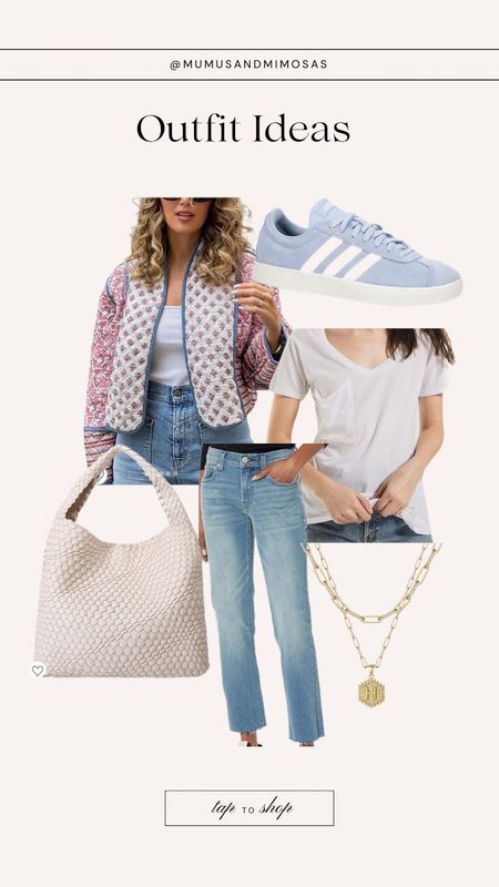Outfit ideas for spring
Adidas gazelles, mom jeans, braided bag, quilted jacket, gold necklace, Z supply T-shirt 

#LTKMostLoved #LTKSpringSale #LTKshoecrush