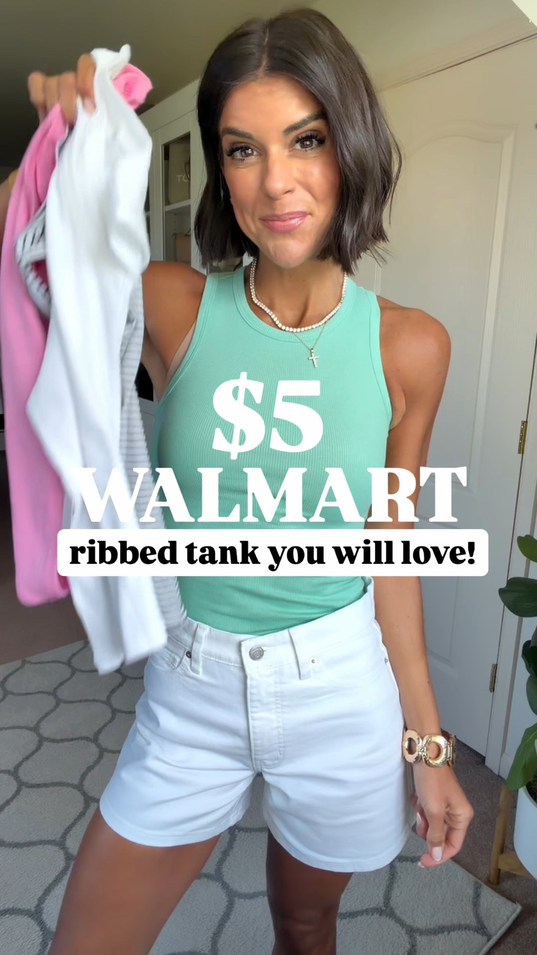 The $5 ribbed Walmart tank you will love! I’m 5’5 and in size xs in tank, sized up one in white shorts, jeans fit tts, and sweatpants are size xs. 

#LTKootd #LTKgrwm #LTKmomlife