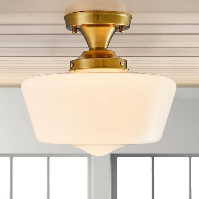 Schoolhouse Light Fixture Modern Gold Ceiling Light,Semi Flush Mount Ceiling Light,12''Wide Opal ... | Amazon (US)