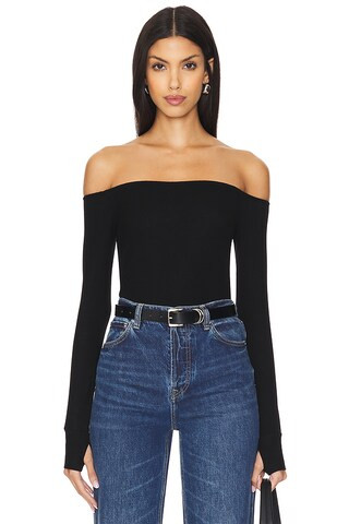 Michael Lauren Lanny Off Shoulder Long Sleeve Top Double Layered Top in Black from Revolve.com | Revolve Clothing (Global)