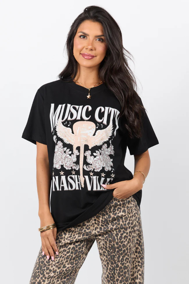 Music City Black Graphic Tee SALE | Pink Lily
