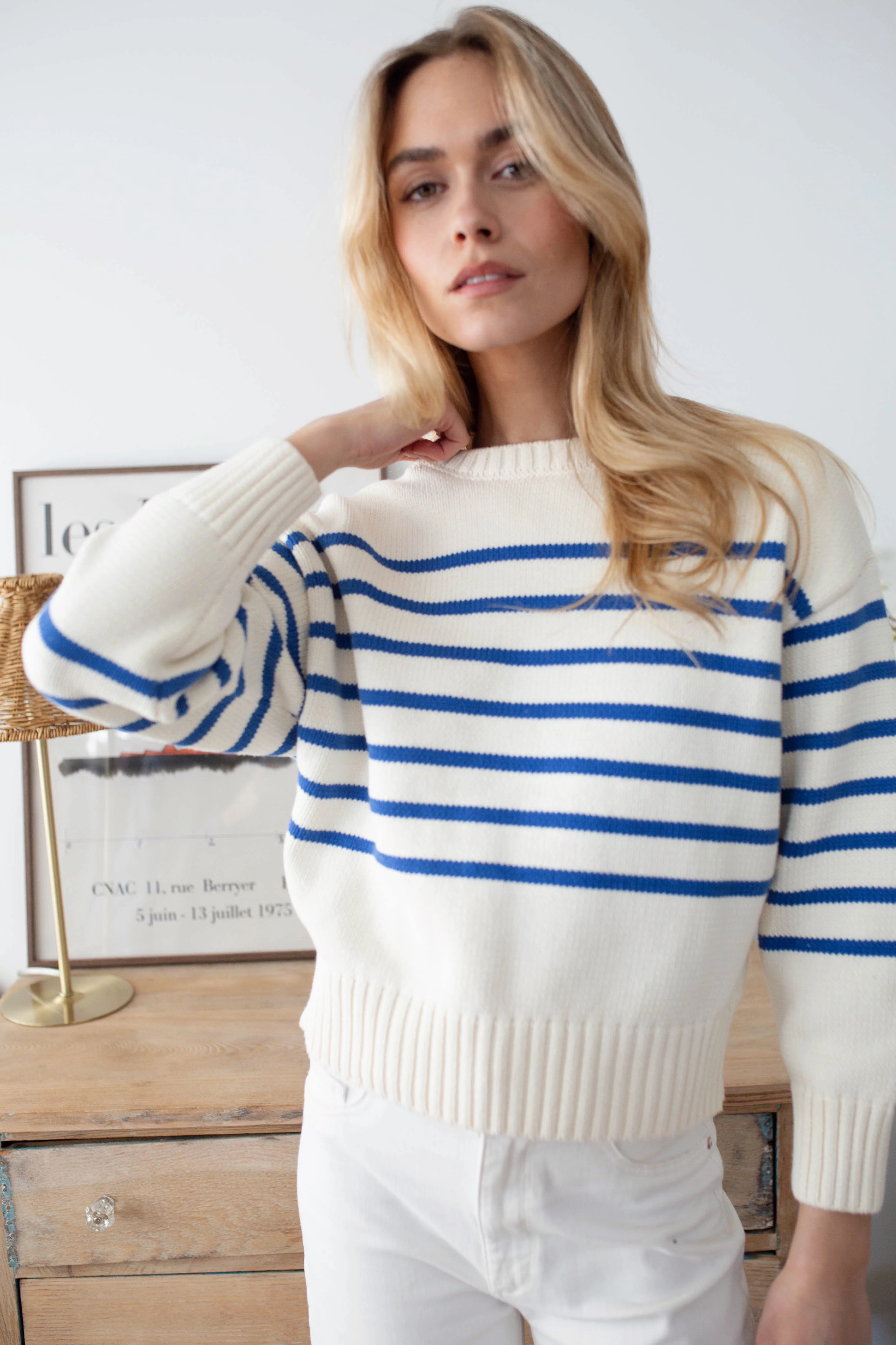 Lake Sweater - Ivory/Tidal Blue Stripe | Marea