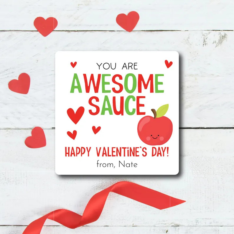 Classroom Valentine Sticker - Awesome Sauce Valentine Sticker, Applesauce Pouch Labels for Kid's ... | Etsy (US)