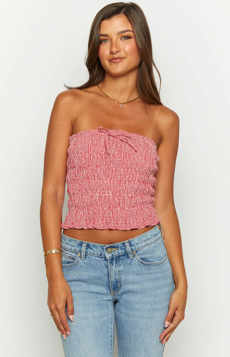 Forever Young Red Gingham Top | Beginning Boutique (US)