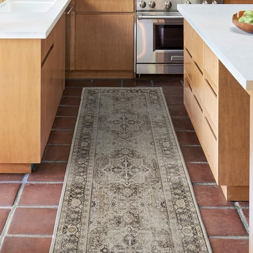 RUGGABLE Washable Vintage Runner Rug – Kamran Hazel 2.5x7, Stain-Resistant, Non-Slip Hallway Ru... | Amazon (US)