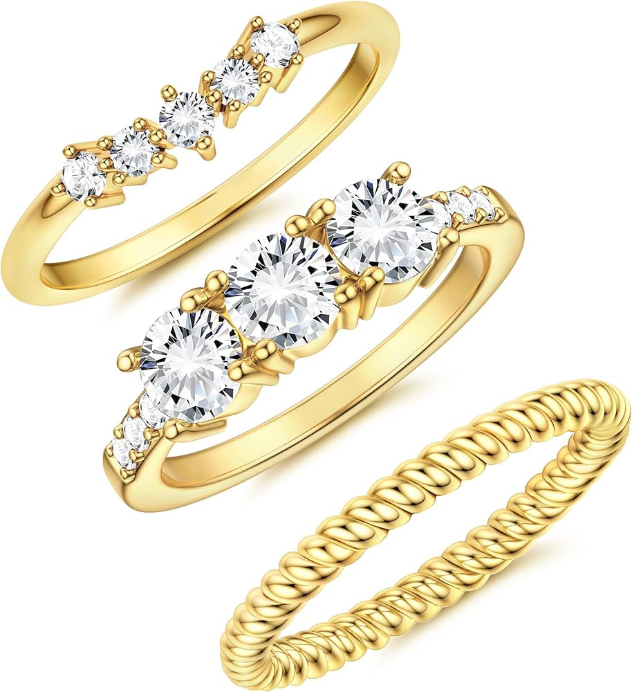 Dochais Dainty Cubic Zirconia Gold Rings for Women Non-Tarnish 14k Gold Plated Stackable Rings We... | Amazon (US)