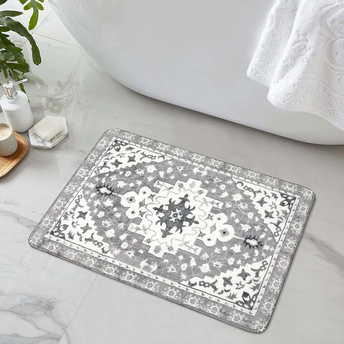Uphome Boho Vintage Bathroom Rugs Gray Non-Slip Soft Bath Mat Machine Washable Oriental Small Bat... | Amazon (US)