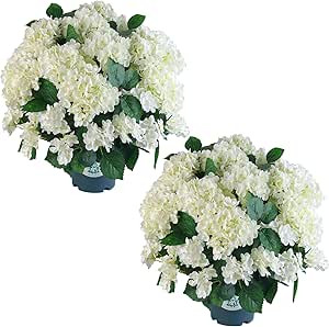QIANYUN Artificial Hydrangea Bush – 20 Inch Potted Faux Hydrangea Plant, UV Resistant Outdoor H... | Amazon (US)