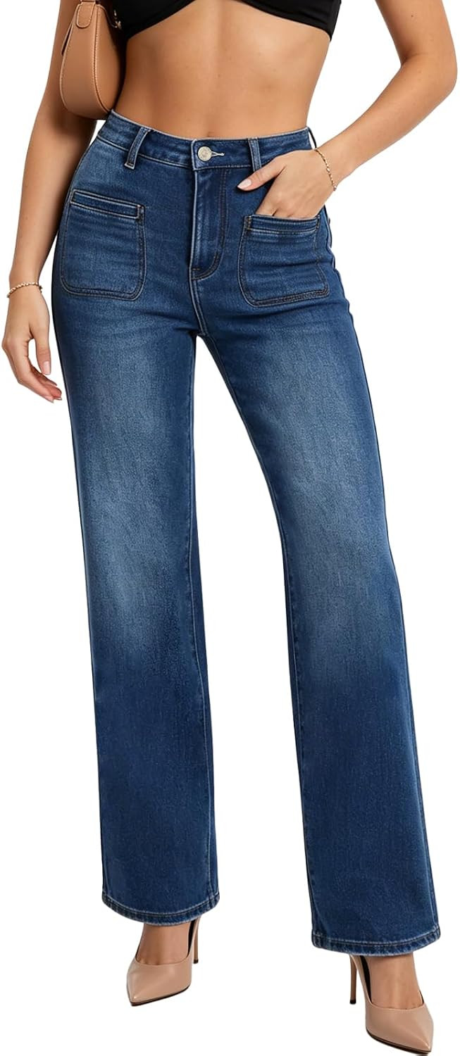ONESO Straight Leg Jeans for Women High Waisted Tummy Control Stretch Denim | Amazon (US)