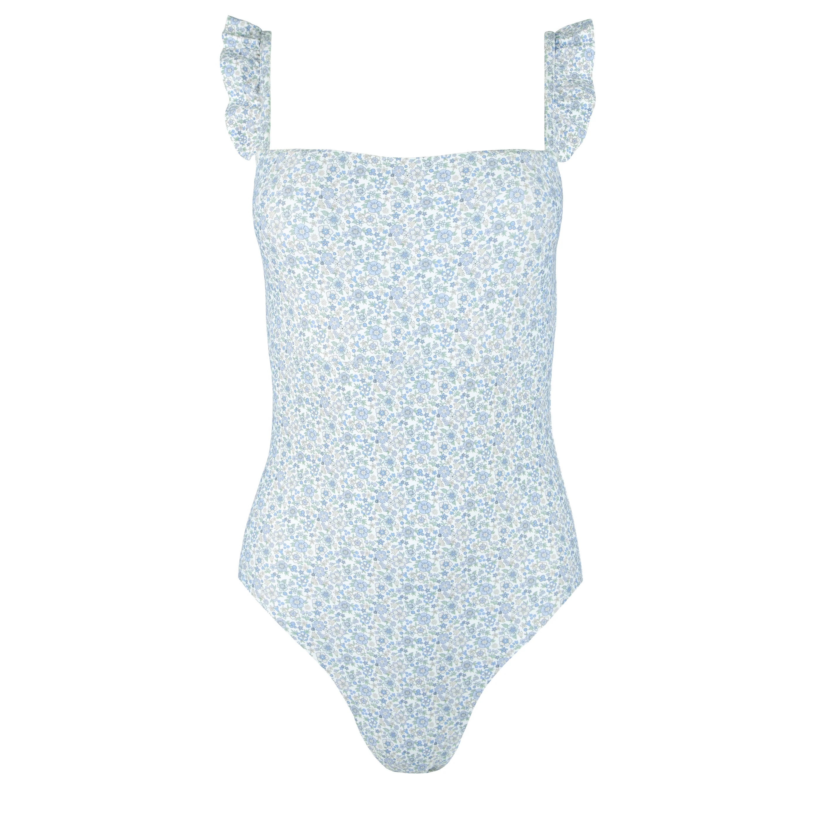 women's slate floral ruffle one piece | minnow
