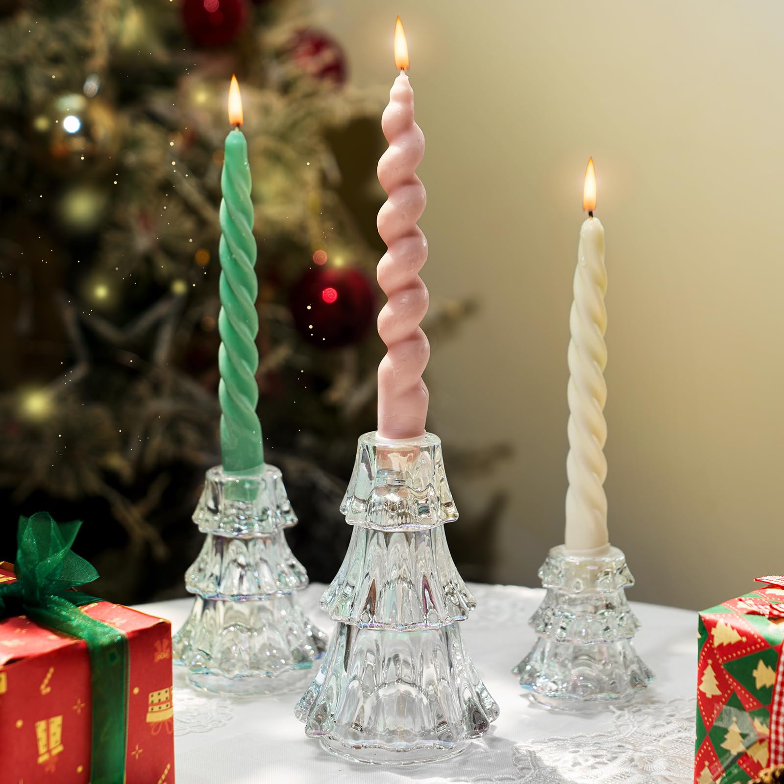 CHILL RECIPE Christmas Candle Holders Xmas Tree Glass Taper Candlestick Holders Thickened with Ru... | Amazon (US)