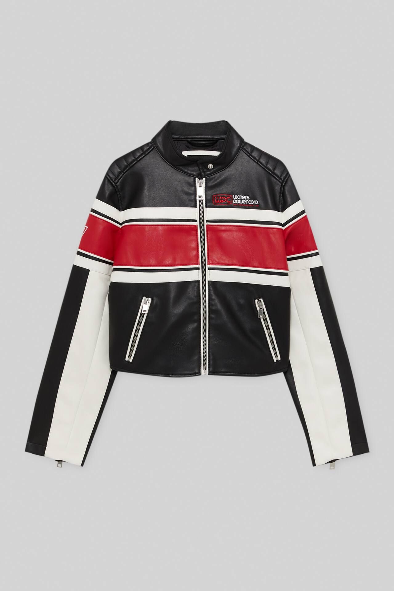 Colour block faux leather biker jacket | PULL and BEAR UK