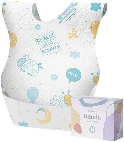 SUNVENO Disposable Bibs, Baby Disposable Bib Leak-Proof Liner & Reusable Fastener with Pocket for... | Amazon (US)