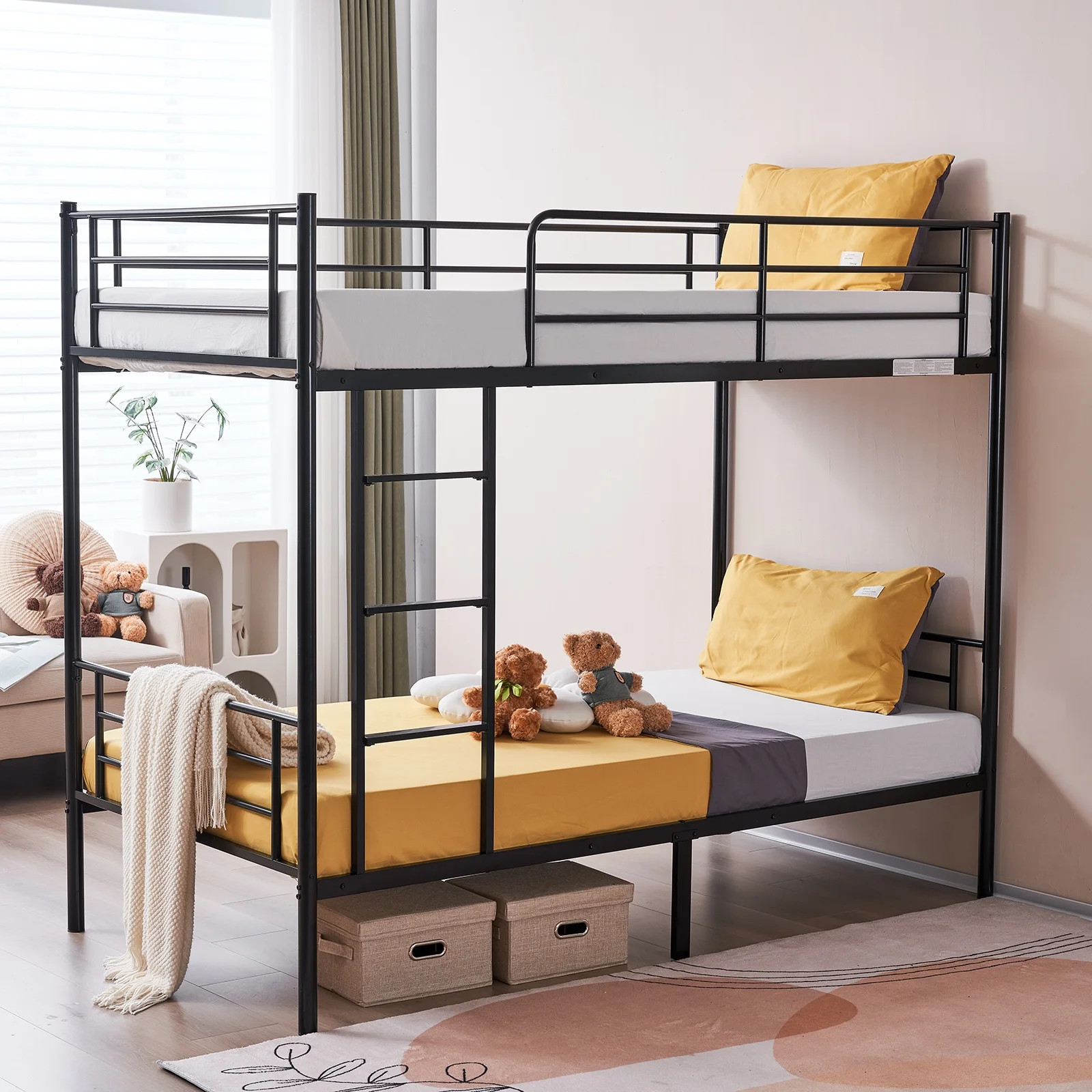 Zimtown Twin over Twin Steel Bunk Beds Frame, 78" x 42" x 65" with Ladder Bedroom Dorm Room for K... | Walmart (US)