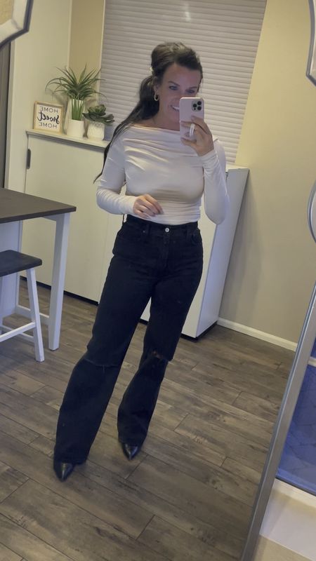 Date night / GNO outfit idea!! I looooove the way this Amazon top (got my normal size small) pairs with my favorite high waisted 90’s relaxed jeans (I’m in the “black destroy in long). They are ON SALE plus you can get an extra 15% off with code DENIMAF 😍 

#LTKsalealert #LTKSpringSale #LTKfindsunder100