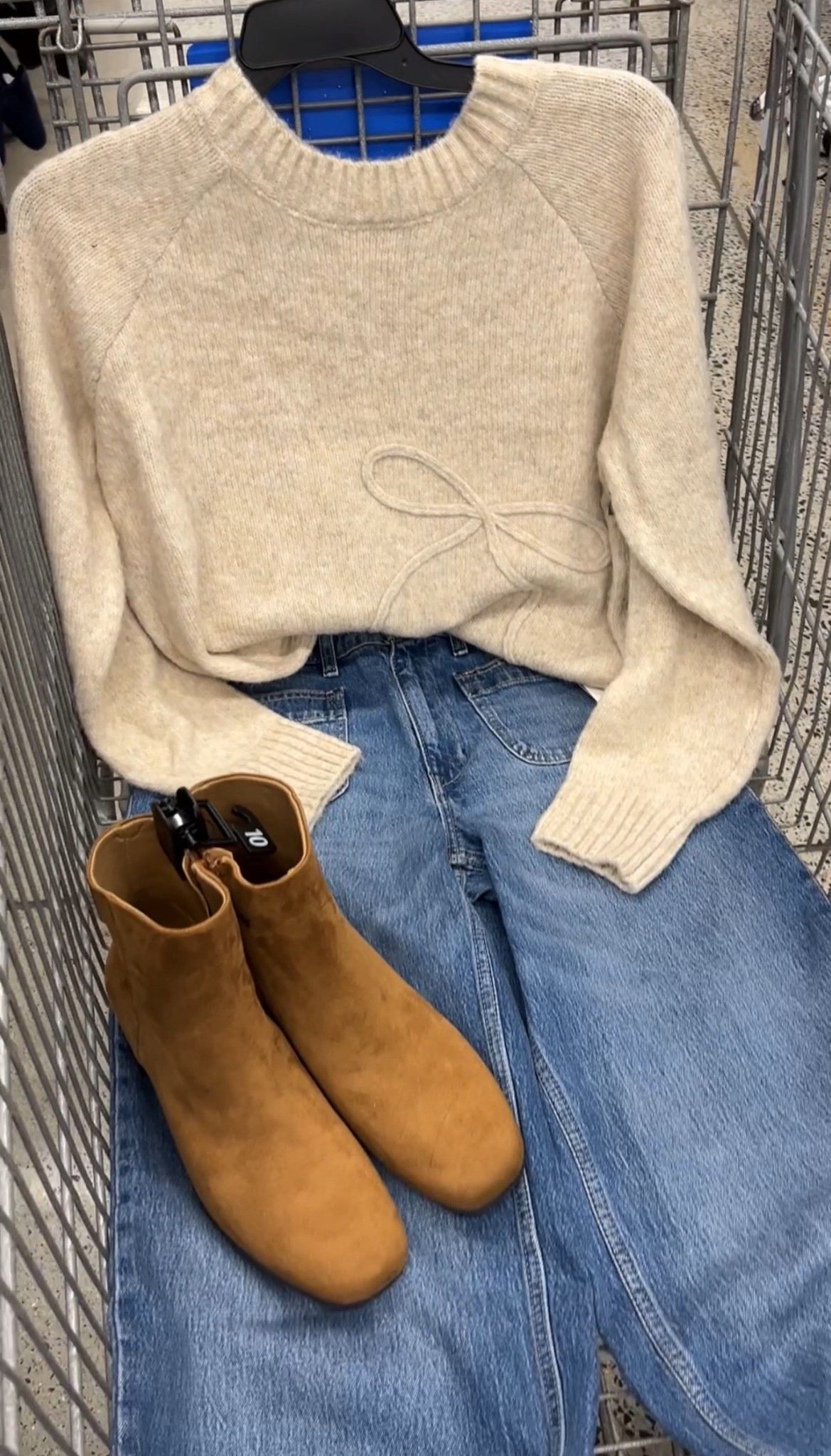 Walmart fall outfit idea with this bow detail sweater and patch pocket jeans. Boots are comfy and come in several colors. Jeans tts 6. Sweater is plus size and I got the 0X. #walmartfashion #walmartfinds 

#LTKFindsUnder100 #LTKStyleTip #LTKFindsUnder50